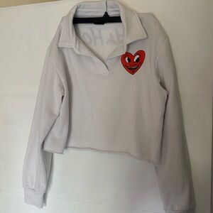 KEITH HARING Vintage Cropped Fleece Lined Polo Top SZ SM